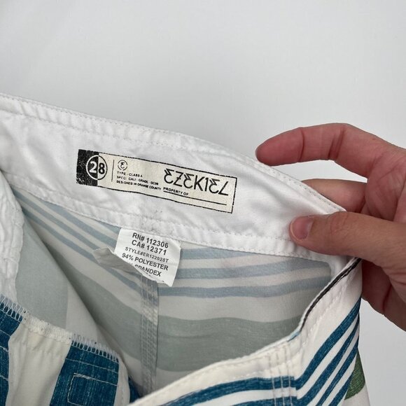 Ezekiel Mens Board Shorts Swim Trunks Size 28 Pocket Striped Blue Green White - Picture 7 of 12